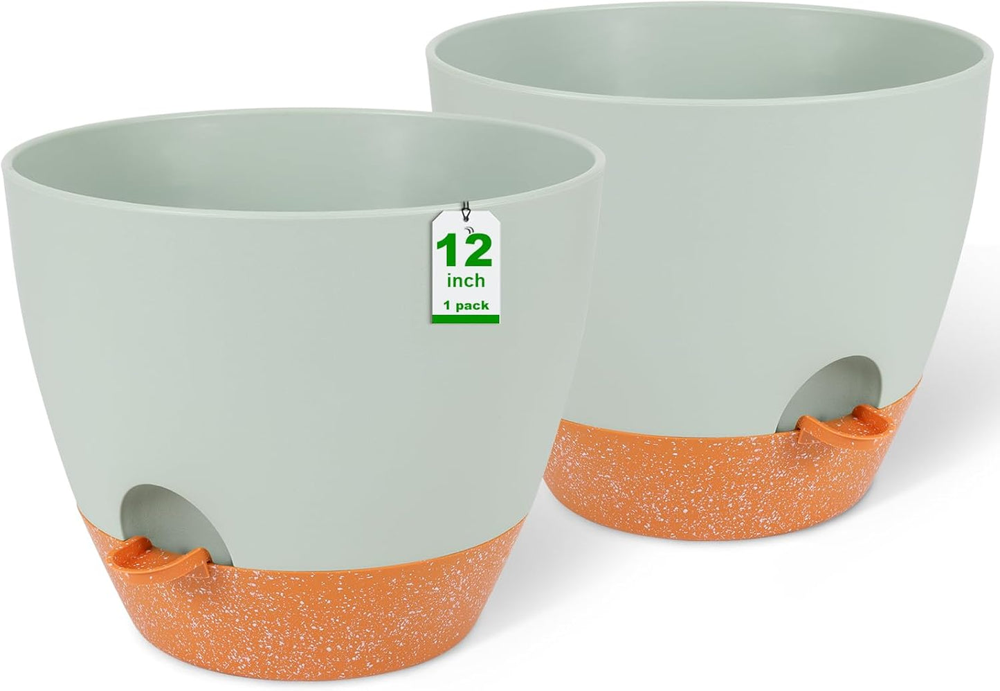 GARDIFE 12 inch planters, Plant Pots,Self Watering Pots, 2 Pack Large Plastic Flower pots with Deep Reservior and High Drainage Holes for Indoor Outdoor Plants and Flowers, Green