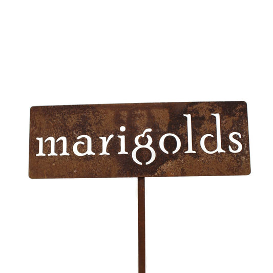Classic Metal Garden Markers 19 Inches Tall (marigolds, Naturally Rusted)