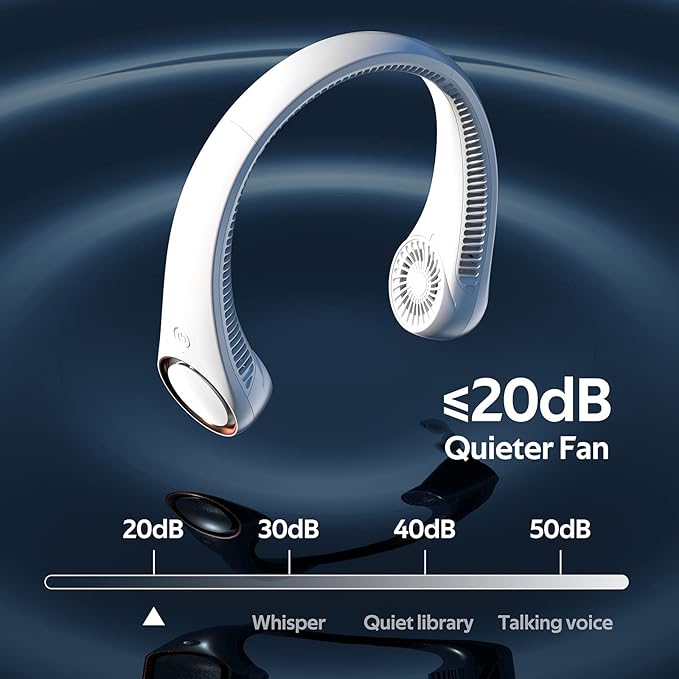 Portable Neck Fan, Hands Free Personal Fan, 360° Airflow,3-16 Running Hours, 72 Wind Outlets,4000mAh Battery USB Rechargeable, 3-Speeds，Birthday Gifts for Men Women (White)