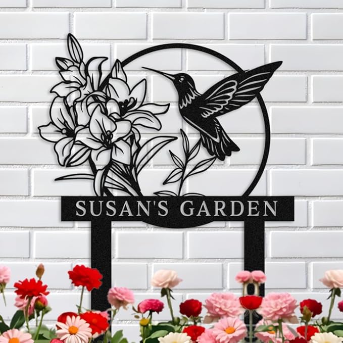 Personalized Metal Flower Garden Sign with Stake,Bird Garden Decor for Outdoor,Patio Yard Decor,Gifts for Gardeners style 11