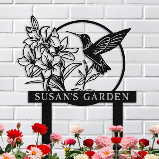 Personalized Metal Flower Garden Sign with Stake,Bird Garden Decor for Outdoor,Patio Yard Decor,Gifts for Gardeners style 11