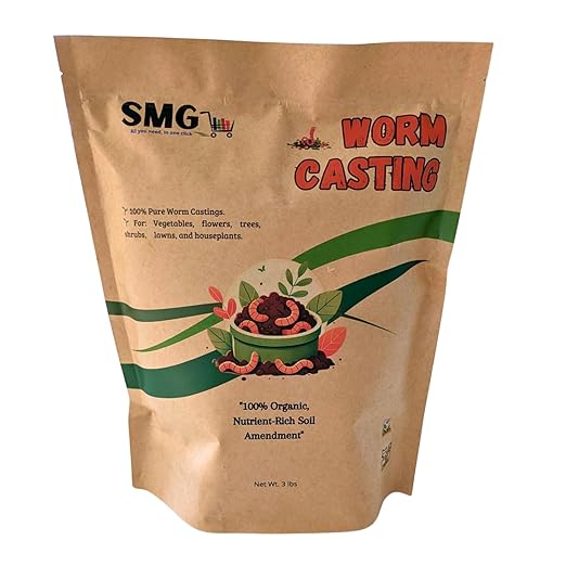 SMG Organic Worm Castings – 100% Pure Earthworm Compost & Natural Fertilizer, Nutrient-Rich Soil Amendment for Plants, Vegetables, Flowers & Trees, 3 lbs