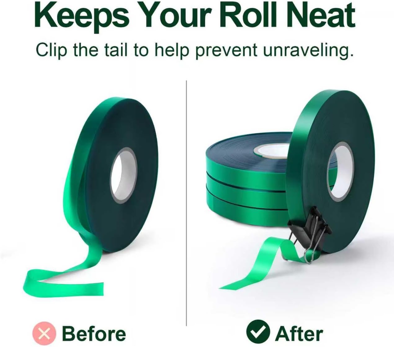 0.5 Inch Plant Tie Tape, 4 Rolls (788 ft Total) – Stretch Vinyl (PVC) Garden Ties for Stems & Poles, Non-Adhesive; Mesh Storage Bag + 1 Binder Clip Included (788 ft)
