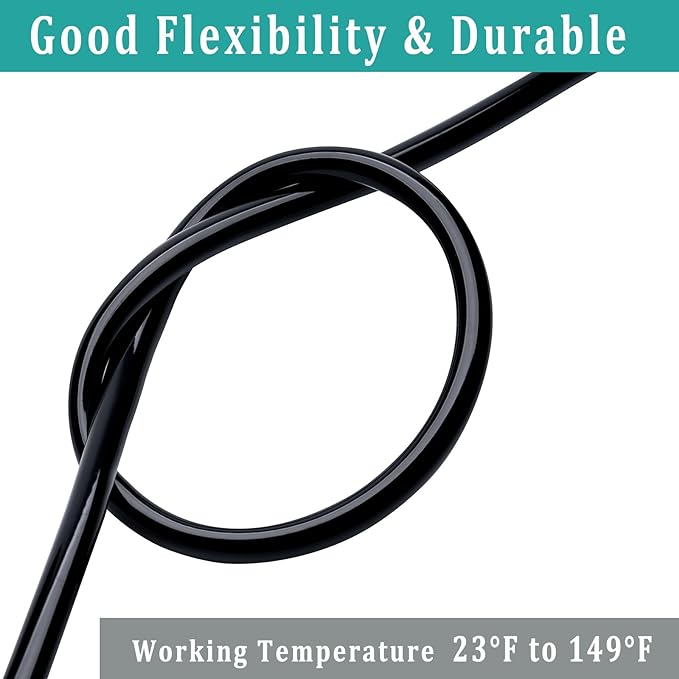 1" id - 50ft Black Vinyl Tubing Flexible PVC Tube Hybrid Hose Transfer Water Fuel Gas for Pond Fountain Garden Waterfall, Durable and Safe, with 2 Hose Clamps