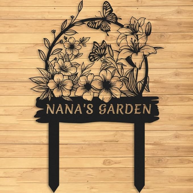 Personalized Metal Flower Garden Sign with Stake,Butterfly Garden Decor for Outdoor,Patio Yard Decor,Gifts for Gardeners style 7