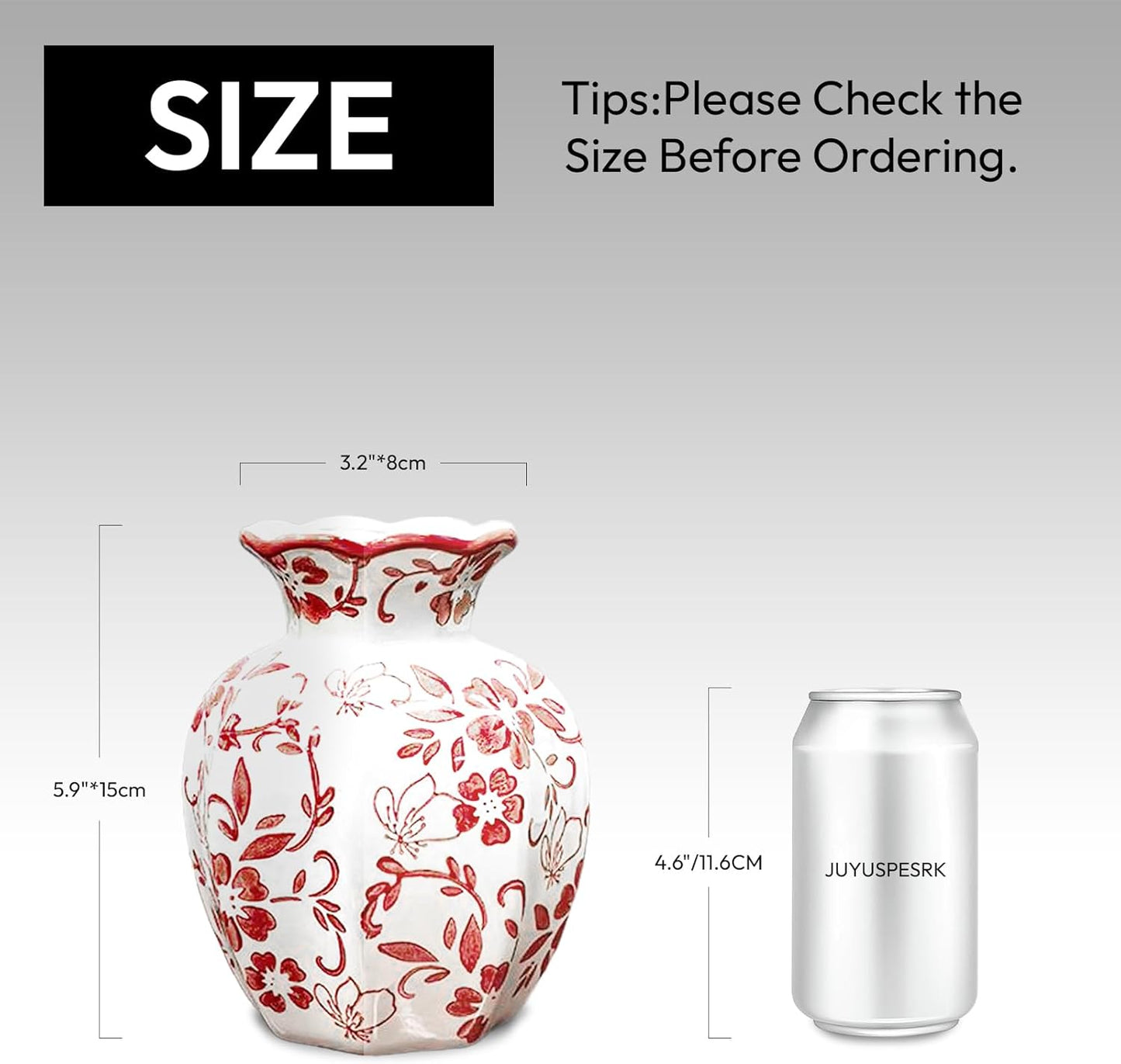 Chinoiserie Vase,Red and White Vase,Vintage Ceramic Vases,Flower Vase for Centerpiece,Chinese Cute Vases for Living Room, Office,Home Decor (Red White, Small)