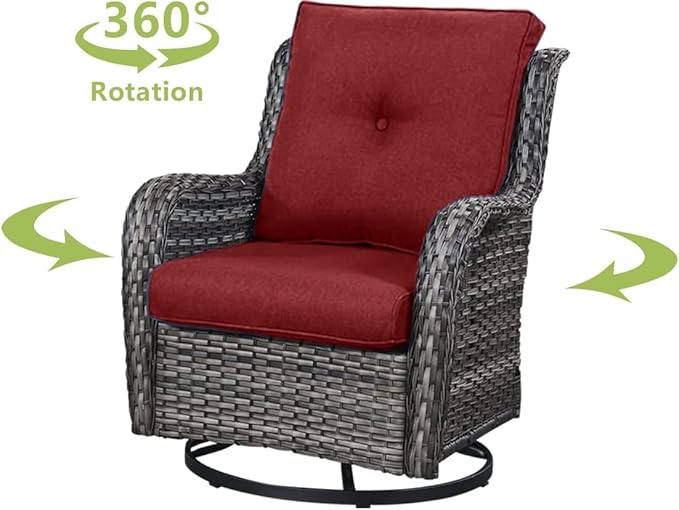 HUMMUH Outdoor Swivel Rocker Wicker Patio Chairs Set of 2, Rattan Rocking Chair Furniture Set(Grey,Red)
