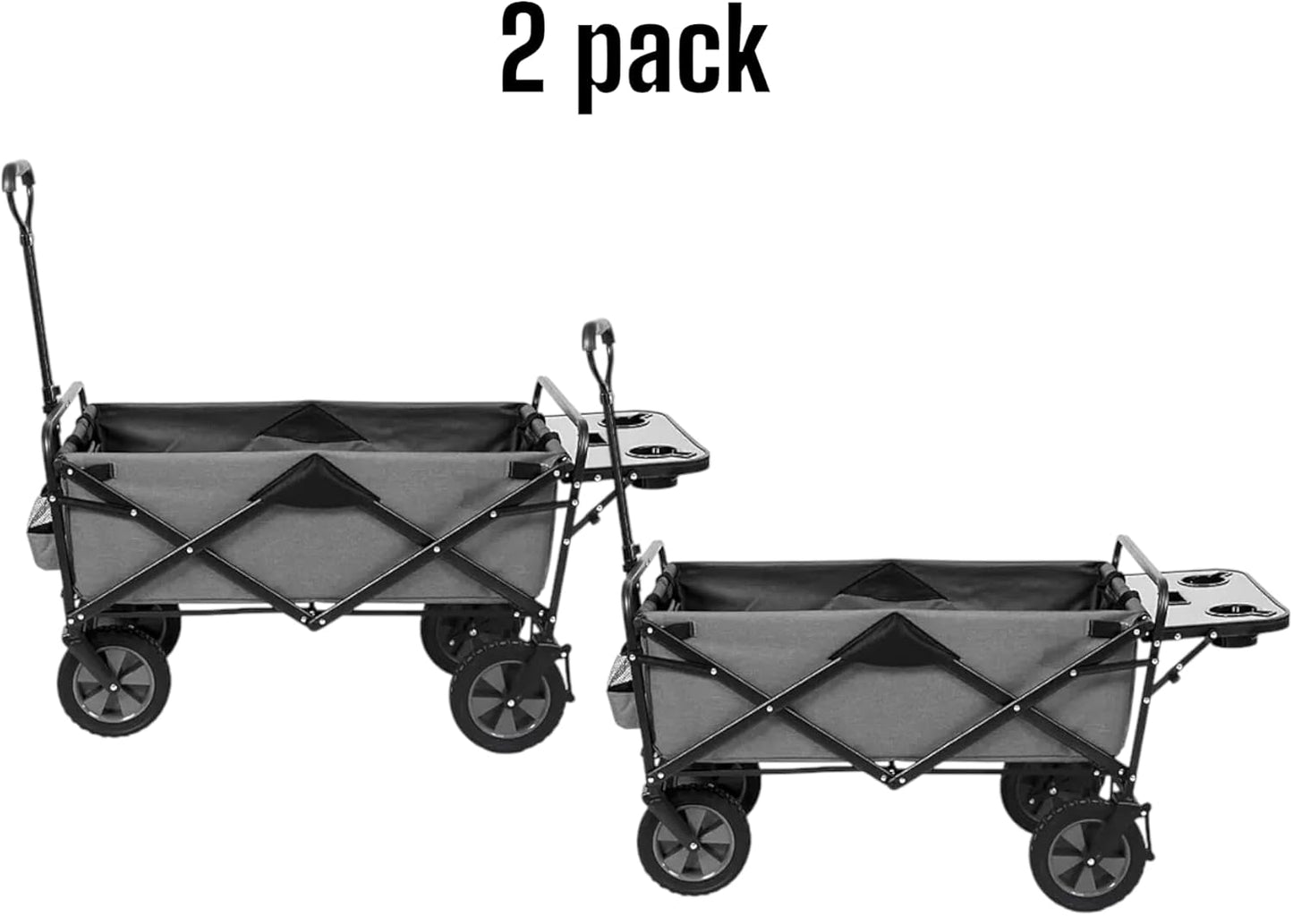 Heavy Duty Steel Frame Collapsible Folding Wagon with Table,150 Pound Capacity Outdoor Camping Garden Utility Wagon Yard Cart (Grey, 2PACK)