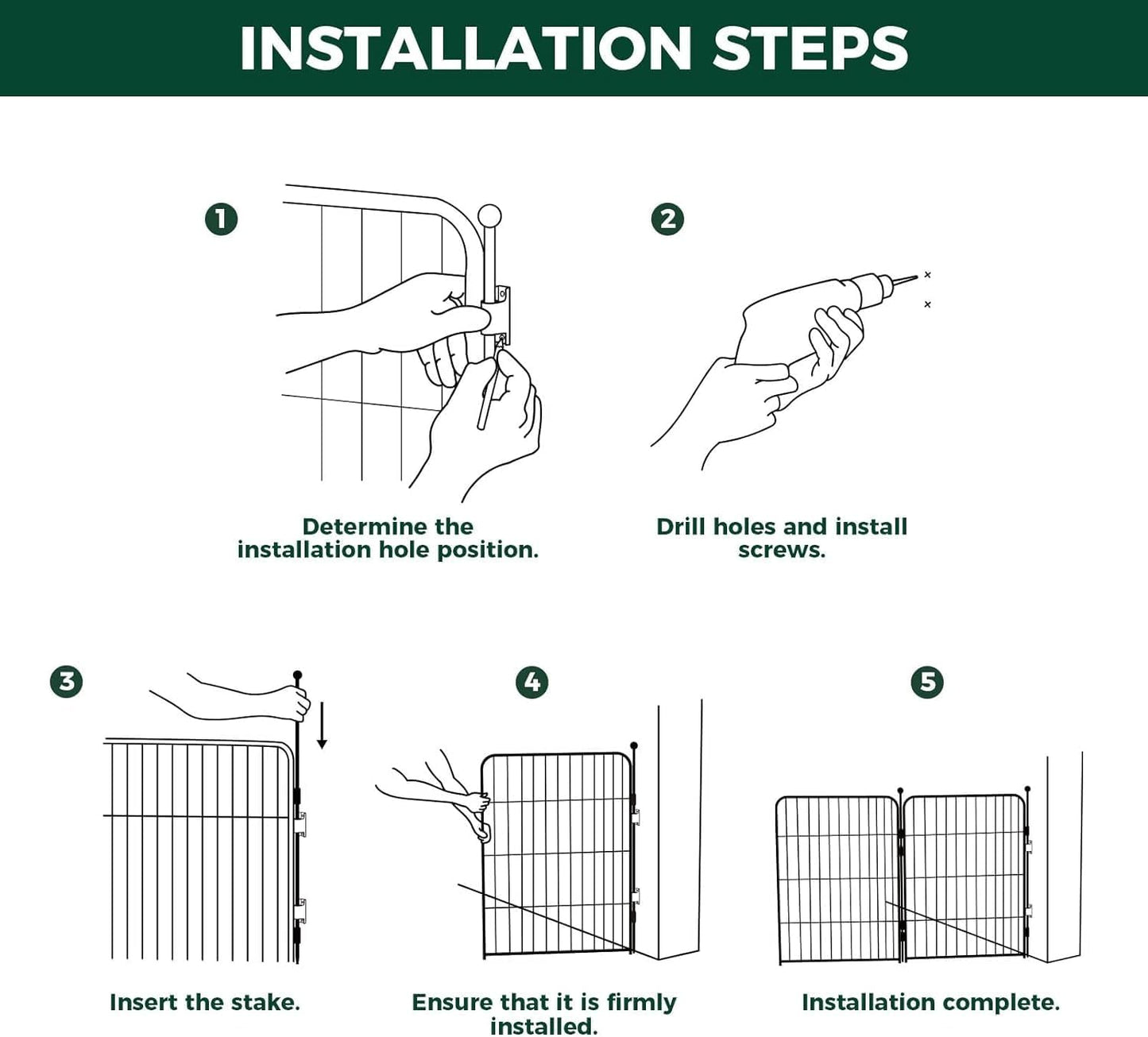 FXW Garden Fence Outdoor for The Yard – 24in(H) x 15.2ft(L) Heavy Duty Metal Animal Barrier for Dog and Rabbit, Decorative Dog Fence with Fence-to-Wall Anchor (Pack of 4), 8 Panels, Black