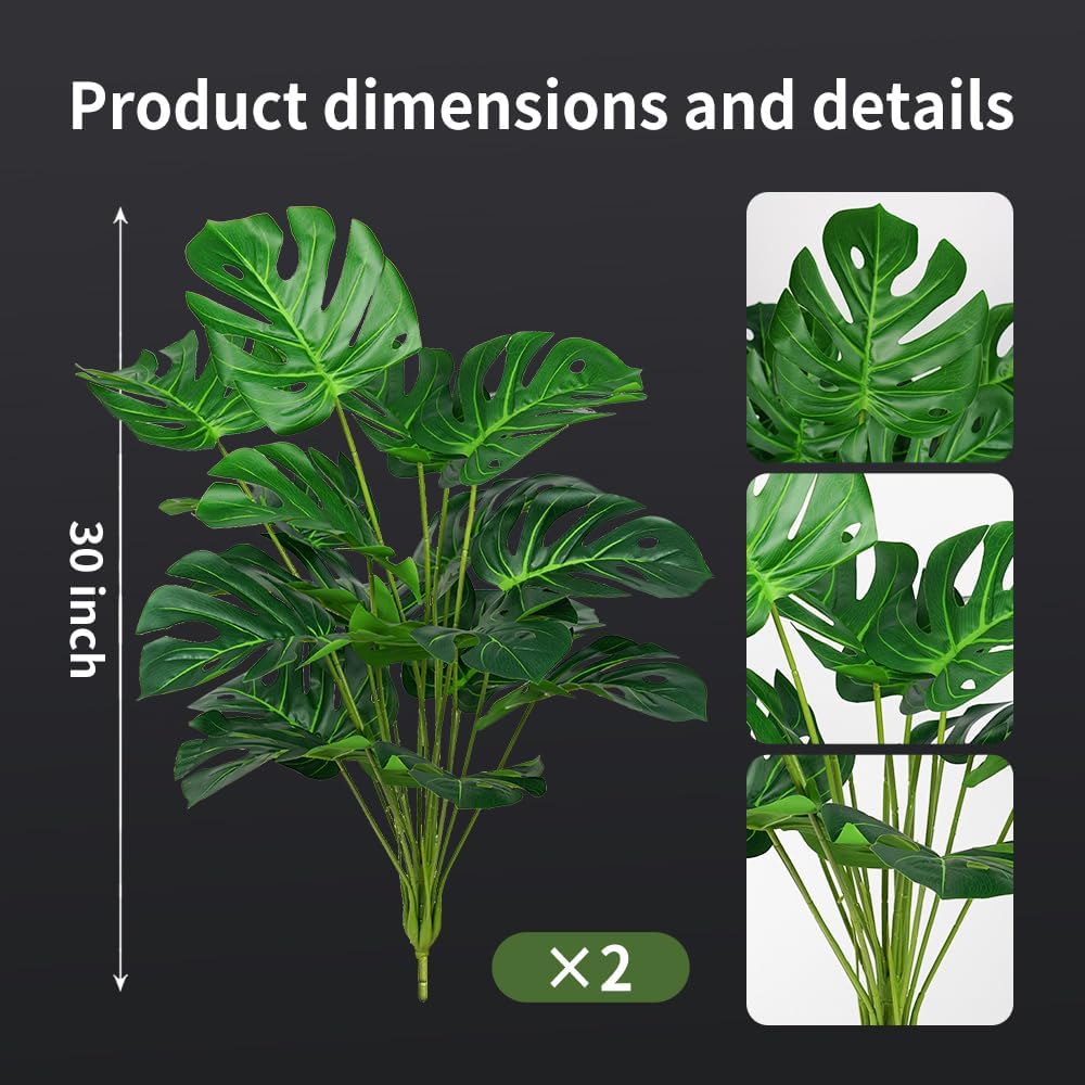 Melorca&Guilla Artificial Plants 2PCS 30“Large Fake Monstera Plants,Faux Tropical Palm Plant,Tall Artificial Tree Greenery Shrubs Bushes for Garden Porch Window Box Shop Office Home Décor
