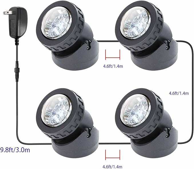 RGB Pond Lights, LED Fountain Light with Timer, Colored Underwater Fountain Lights Dim Adjustable Memory Spotlights for Outdoor Landscape Pond Fountain Waterfall, 4 in Set