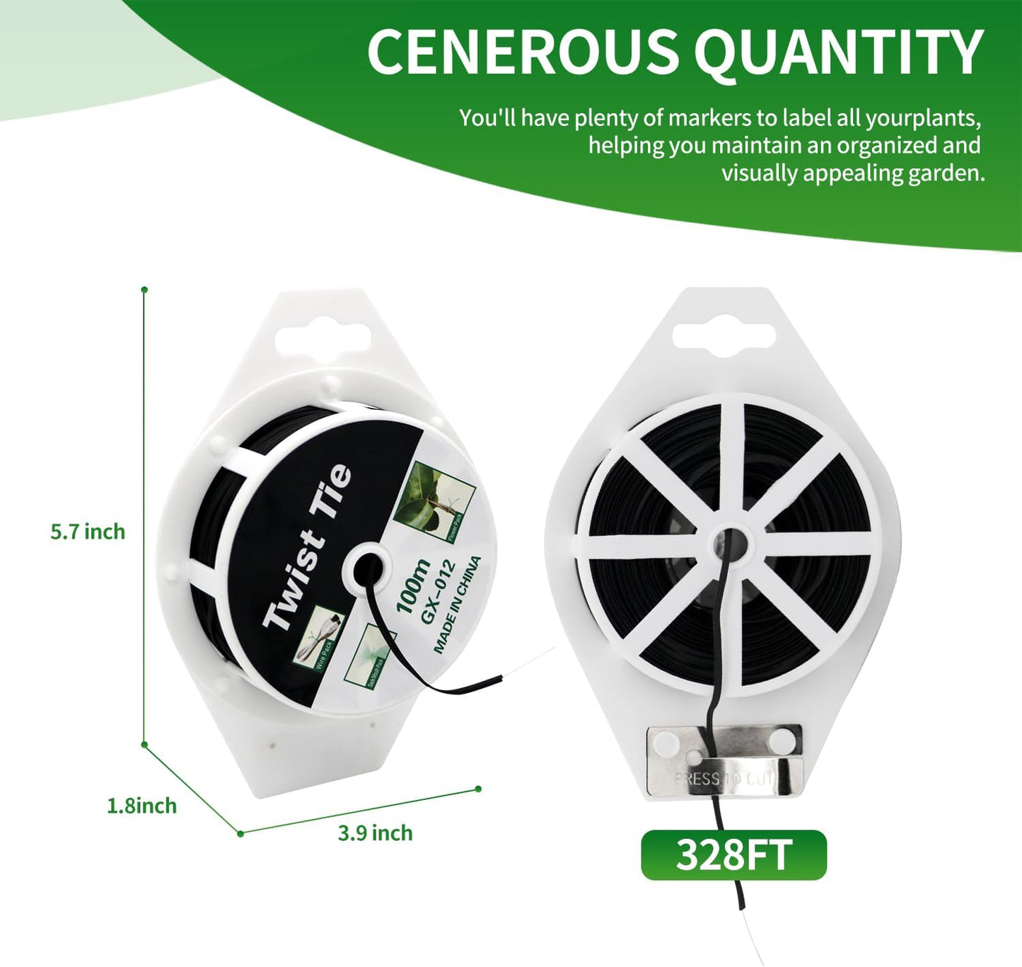 (2 Reels) Garden Wire, Twist Ties Heavy Duty with Cutter 328 Ft Multi-Function Black Coated Tape to Support Plant Tie Up Bags for Home Office Black(328 Feet / 100 m)