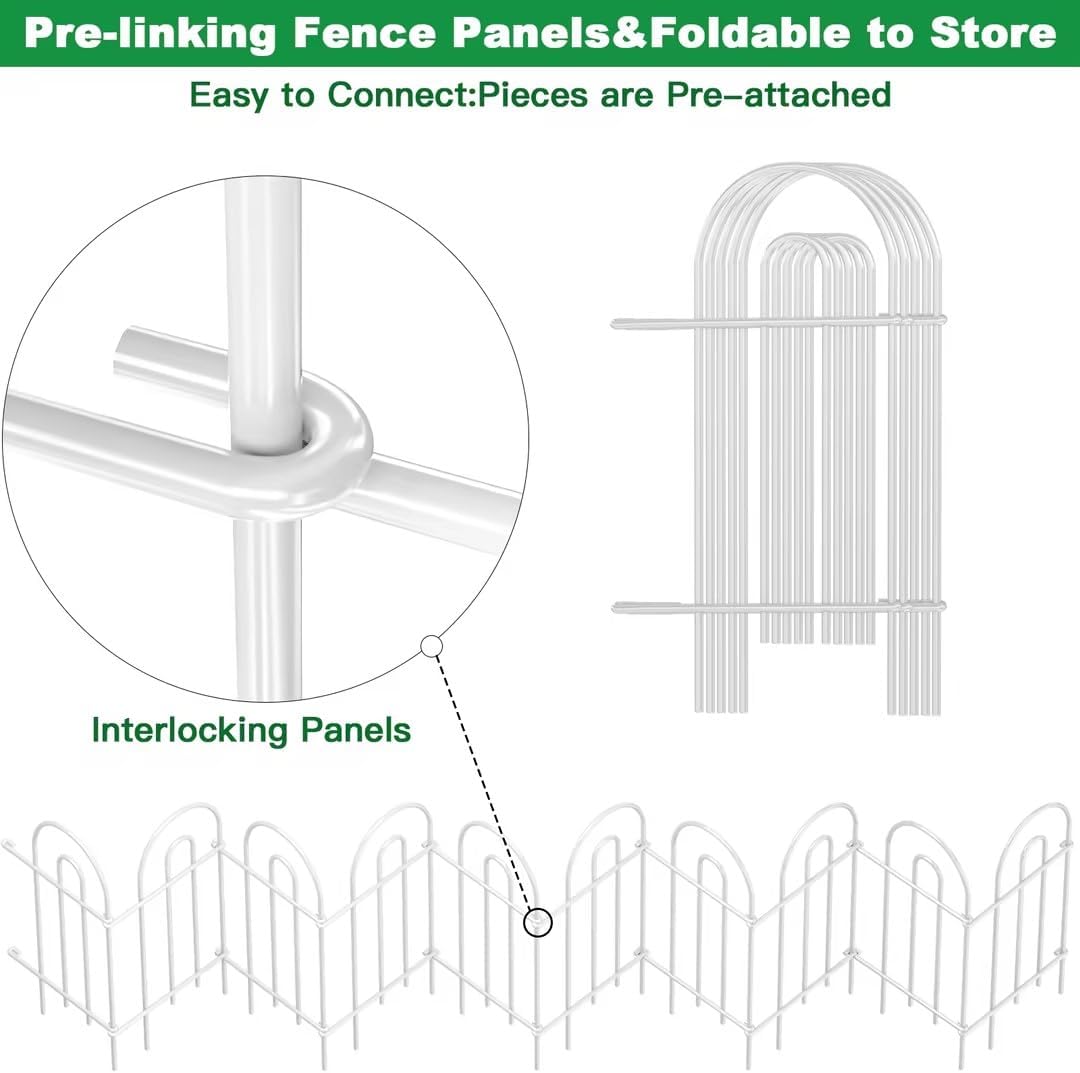 AMAGABELI GARDEN & HOME 14 Panels 32in(H)×20ft(L) Decorative Garden Fences and Borders for Dogs No Dig Rustproof Metal Fence Panel Garden Edging Border Animal Barrier Fencing for Flower Bed Yard White