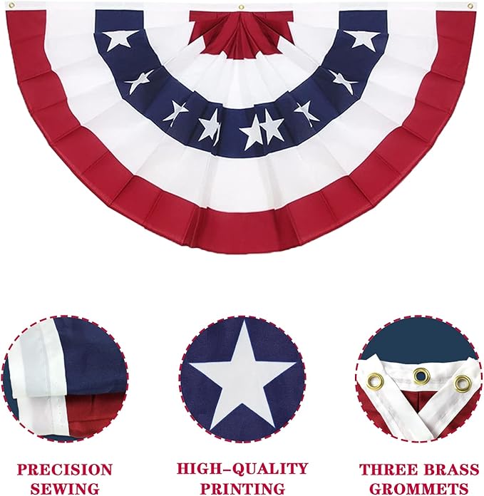3 x 6 Ft American Pleated Fan Flag, USA Patriotic Half Fan Bunting Flag, 4th of July Decorations Flags (Set of 2)
