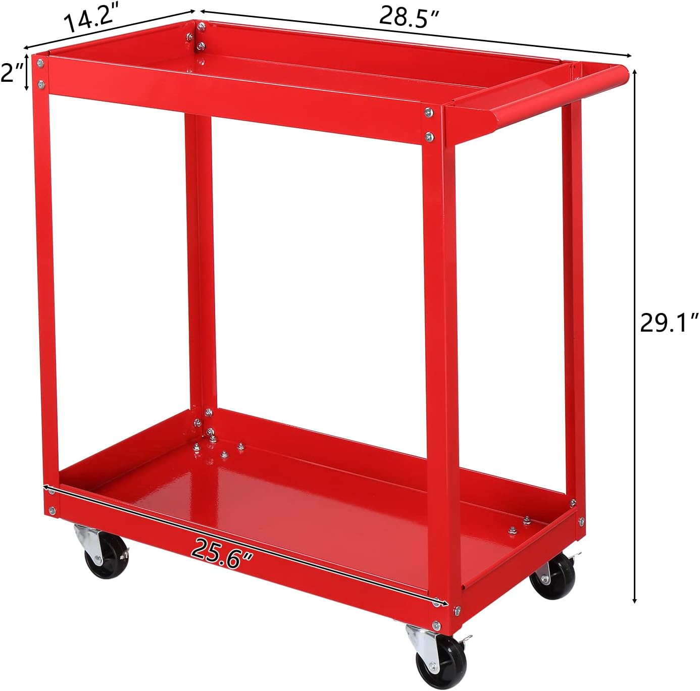TUFFIOM 2 Tier Rolling Tool Cart on Wheels w/2 Brake, 220 LBS Capacity Heavy Duty Commercial Utility Tool Service Cart, Tool Organizer for Mechanic,Garage,Workshop,Warehouse & Repair Shop