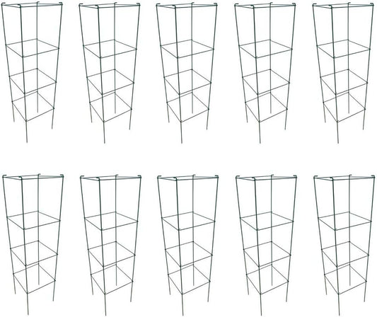 Green Square Folding Tomato Cage Plant Support Stake Tower 12 inch by 46 inch, Pack of 10 Sets