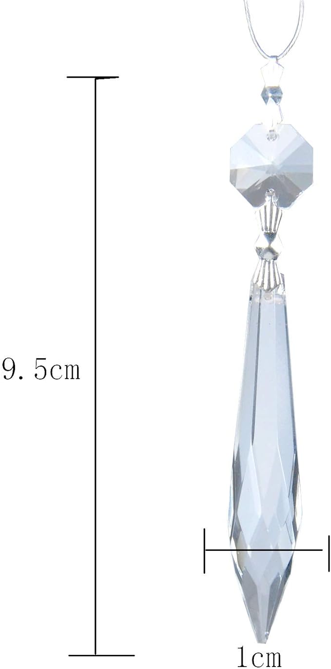 20Pcs Chandelier Icicle Crystal Prisms with Bead Crystals Lighting Lamp Replacement Parts (63mm, Clear)