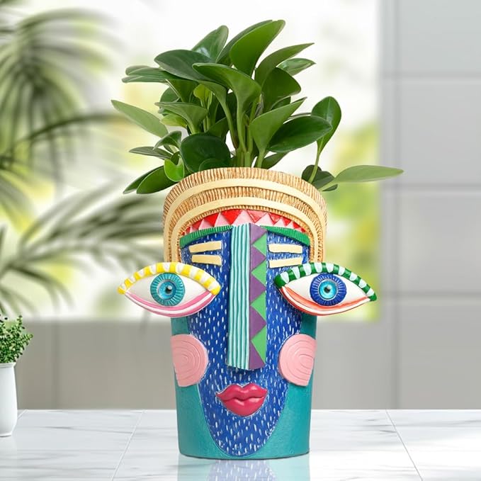 Picasso Abstract Face Planters Pots Unique Head Planter with Drainage Holes Handcrafted Resin Vases with Facial Expressions for Artistic Home Decor