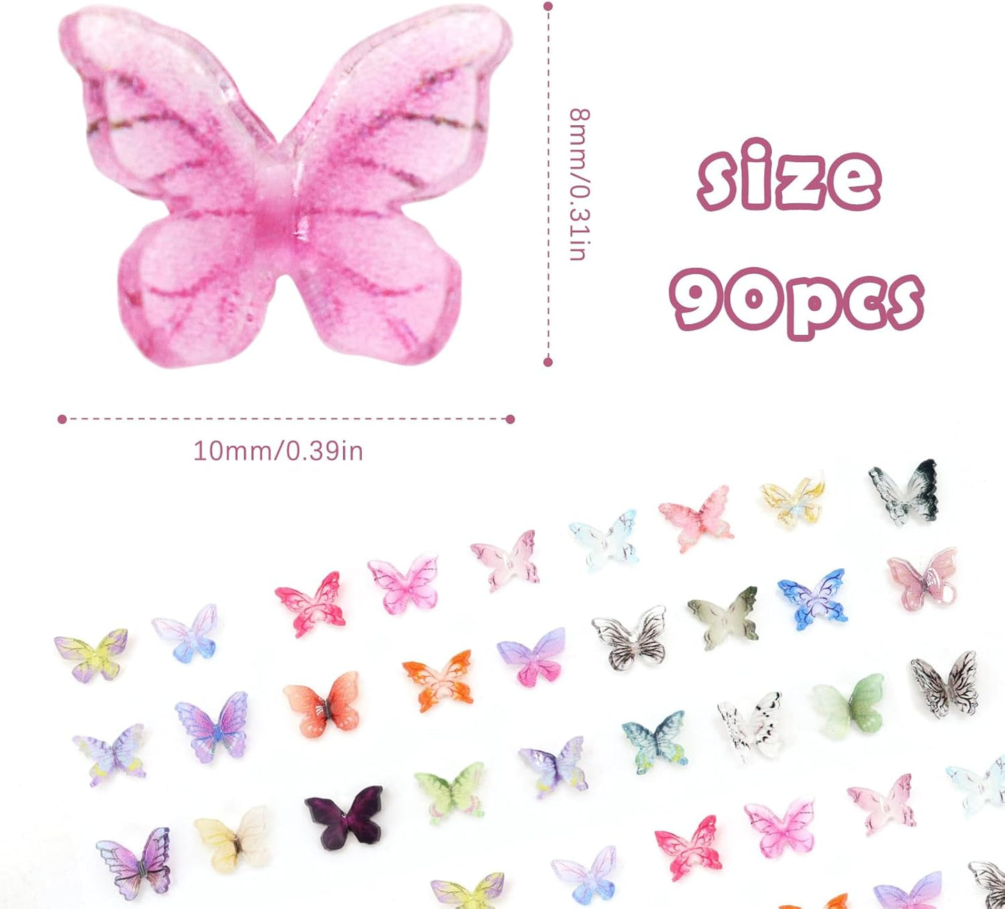 90Pcs Mini Resin Butterflies, Miniature Little Butterfy Decoration, Tiny Butterflies for DIY Crafts, Mini Resin Animals Figurines for Fairy Garden Micro Landscaping Decor