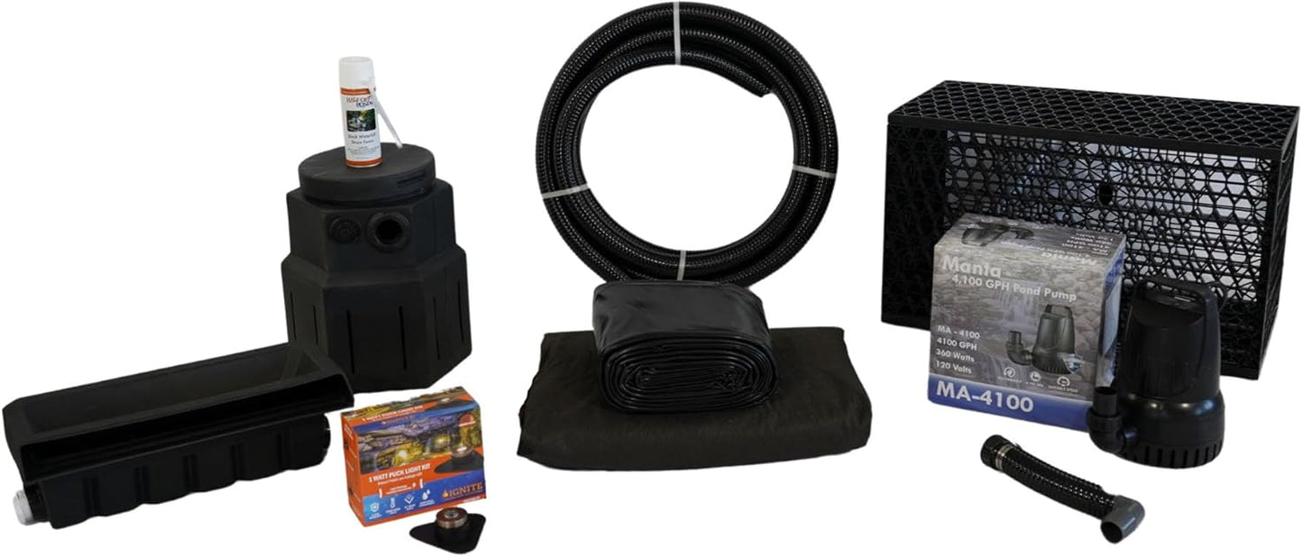 HALF OFF PONDS Pond Free Cascade 4100 Waterfall Kit with MatrixBlox, 10' x 20' PVC Liner and 4,100 GPH Pump - PVCPMDPB8