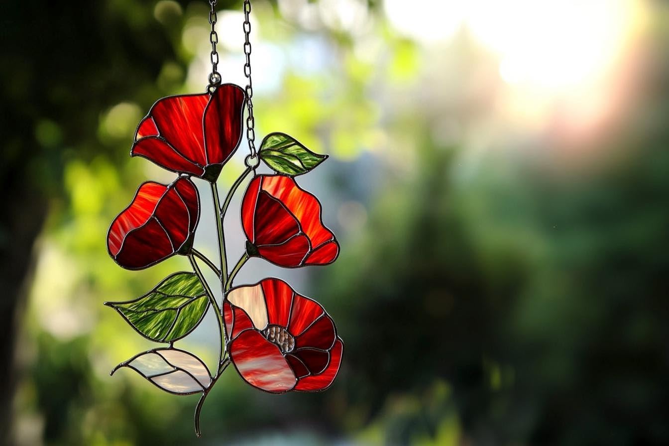 Red Poppy Flower Acrylic Suncatcher Hanging Window Sign Floral Wall Decor Remembrance Gift Mom Gift