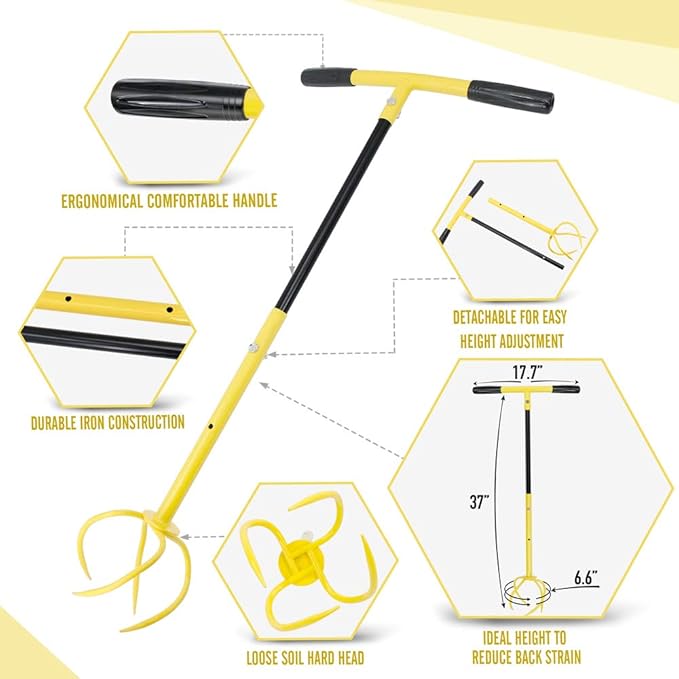 Manual Twist Tiller for Gardening, Garden Claw Hand Tiller with Ergomomic Handle, Steel Cultivator Tiller Lawn Aerator Soil Lossener for Gardening Bed and Plant Box