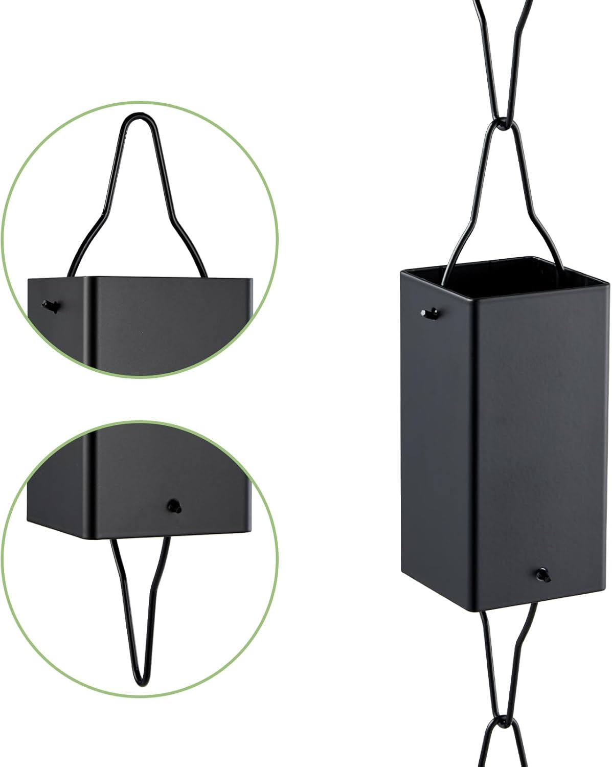 TE DEUM Aluminum Rain Chain, 8.5 Feet Length, 2.36inch Big Size Cup, Black Powder Coated, Functional and Decorative Replacement for Gutter Downspouts, V Gutter Clip Included, Black, 12 Cups