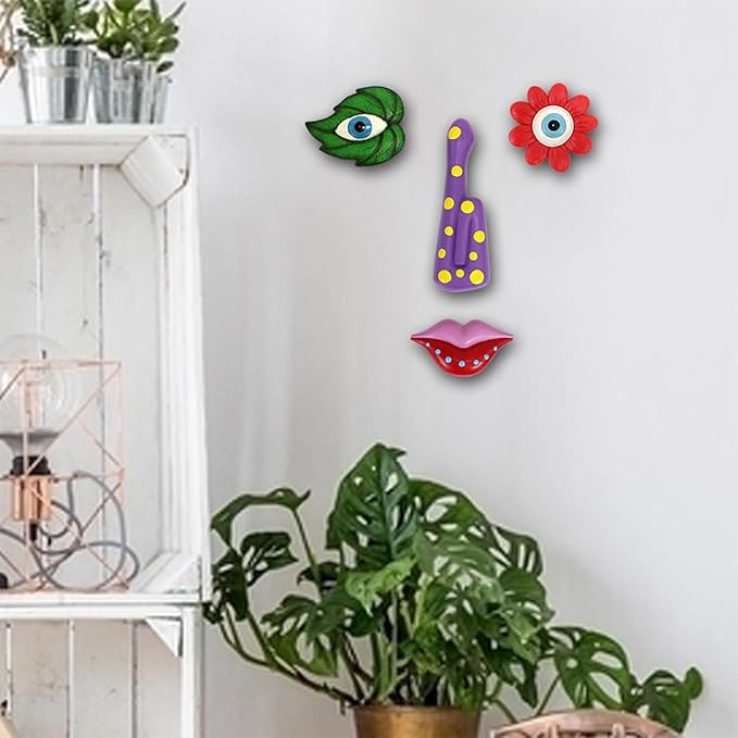 Tree Faces Decor Outdoor,Funny Tree Faces Sculpture,Colorful Fence Decorations Outdoor,Suitable for Yard and Garden Art Décor(1pcs, Colorful Leaves)