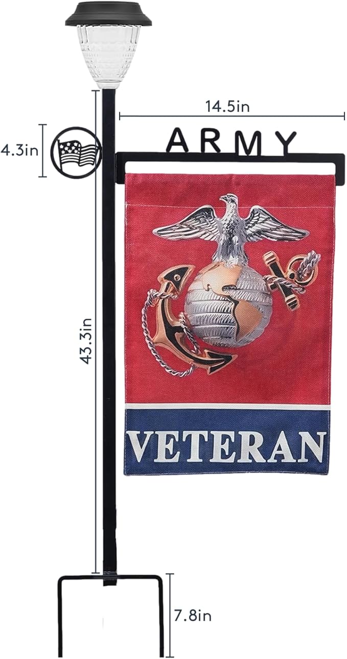 Army Garden Flag Stand Holder with Solar Light Garden Flag Pole with American Flag Gifts Lawn Yard Flag Holder Stake for Flag Outdoor Lawn Décor