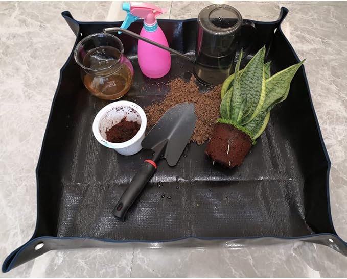 Waterproof Plant Repotting Mat Indoor Gardening Mat, Foldable Indoor Plants Succulent Potting Mat Indoor Plant Mat Portable Garden Mat-26.8" x 26.8" (Black)