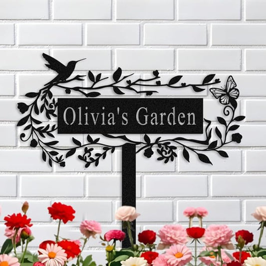 Personalized Metal Flower Garden Sign with Stake,Bird Garden Decor for Outdoor,Patio Yard Decor,Gifts for Gardeners style 9