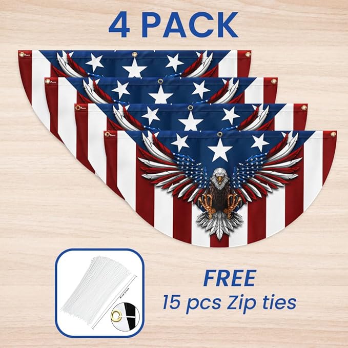 FLAGWIX American Flag Patriotic Eagle American Non-Pleated Fan Flag TPT1636F, 3x6 ft, 2 Pack Suitable for Outdoor and Indoor