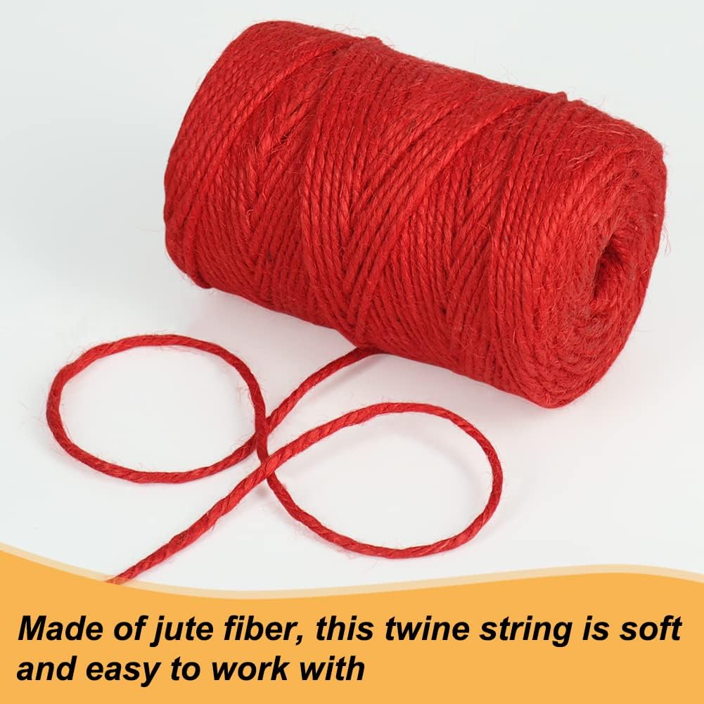 Tenn Well Red Jute Twine, 328 Feet 3mm Thick Craft Twine Packing String for Gift Wrapping, Gardening, DIY Projects