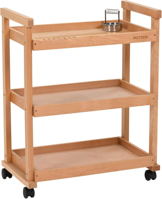 MEEDEN Art Cart Storage Organizer, 3-Tier Rolling Utility Studio Taboret with Caster Wheels, Multifunctional Storage Trolley Shelving Unit on Wheels, Solid Beechwood Art Supplies Studio Cart Classroom