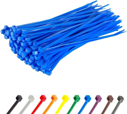 GTSE 8 Inch Blue Zip Ties, 100 Pack, 50lb Strength, UV Resistant Strong Nylon Cable Ties, Self-Locking 8" Tie Wraps