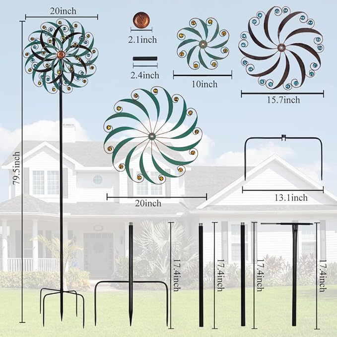 VEWOGARDEN 20" Dia Large Wind Spinner, Outdoor Metal Windmill Spinner - Yard Art Spinner Wind Catchers Sculpture for Patio, Lawn & Garden Decor