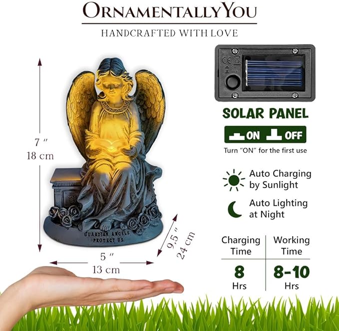 Spring & Summer-Themed Garden Statues – Adorable Outdoor Decor for Lawn, Patio & Porch (Guardian Angel Reading Book Garden Statue, 10" Solar Powered Angelic Outdoor Figurine)