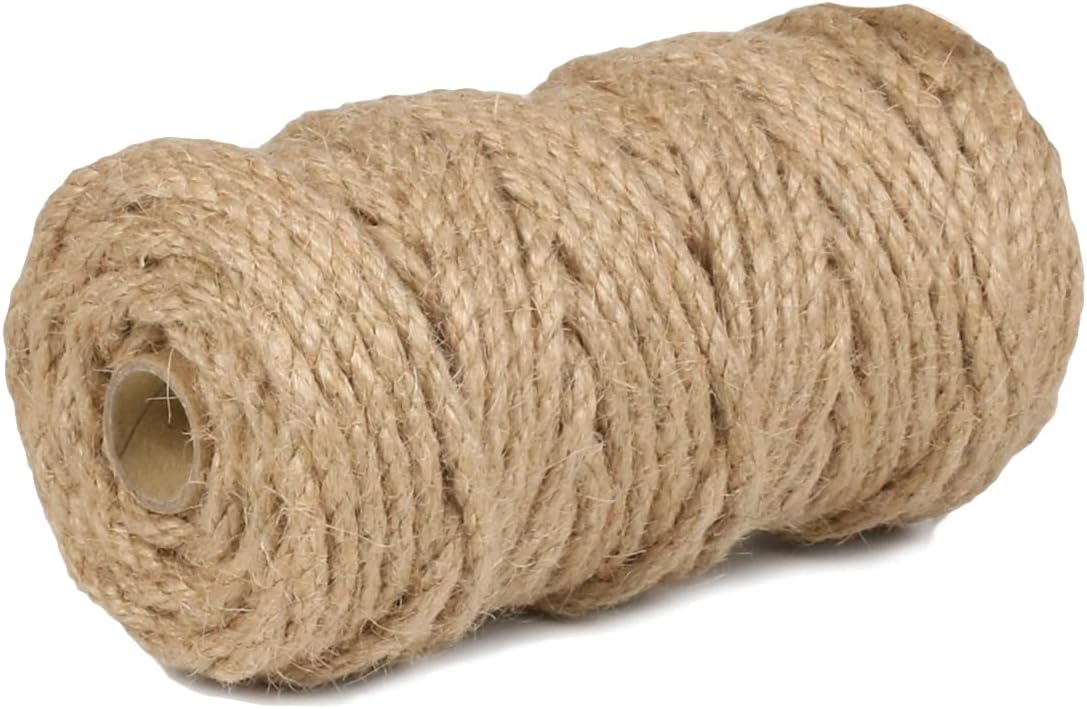 PerkHomy 5mm Jute Rope 105 Feet Twisted Heavy Duty and Thick Twine Rope for Cat Scratcher Scratching Post Tree Craft Projects Gardening Home Decoration Packing Bundling (105FT * 5mm)