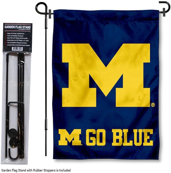 College Flags & Banners Co. Michigan Team University Wolverines Go Blue Garden Flag with Stand Holder