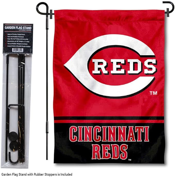 Cincinnati Reds Garden Flag with Stand Holder