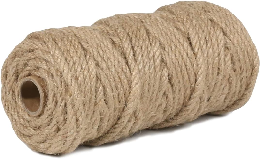 PerkHomy 4mm Jute Rope 120 Feet Twisted Heavy Duty and Thick Twine Rope for Cat Scratcher Scratching Post Tree Craft Projects Gardening Home Decoration Packing Bundling (120FT * 4mm)