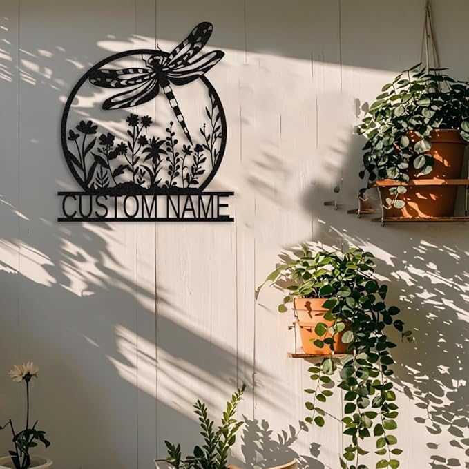 Personalized Dragonfly Metal Wall Art,Custom Garden Name Sign,Indoor Outdoor Home Yard Patio Decor,Gifts for Gardeners,Welcome Signs undefined undefined