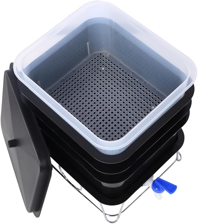 Worm Farm Kit,Worm Composter for Vermicomposting Starter, Indoor & Outdoor Worm Composter, Worm Compost Bin for Recycling Food Waste (Black,4-Tray 20L)