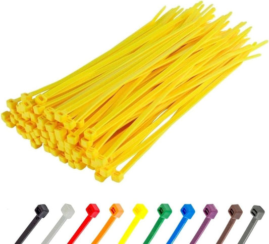 GTSE 8 Inch Yellow Zip Ties, 100 Pack, 18lb Strength, UV Resistant Strong Nylon Cable Ties, Self-Locking 8" Tie Wraps