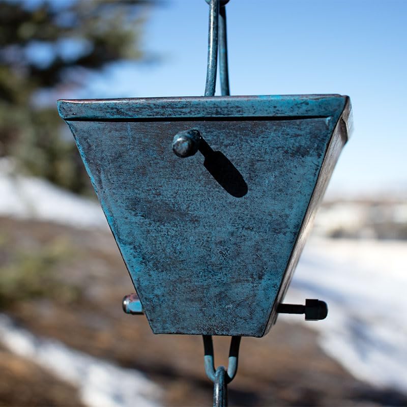 Nutshell Stores Medium Square Cups Rain Chain - Patina - 9 Feet
