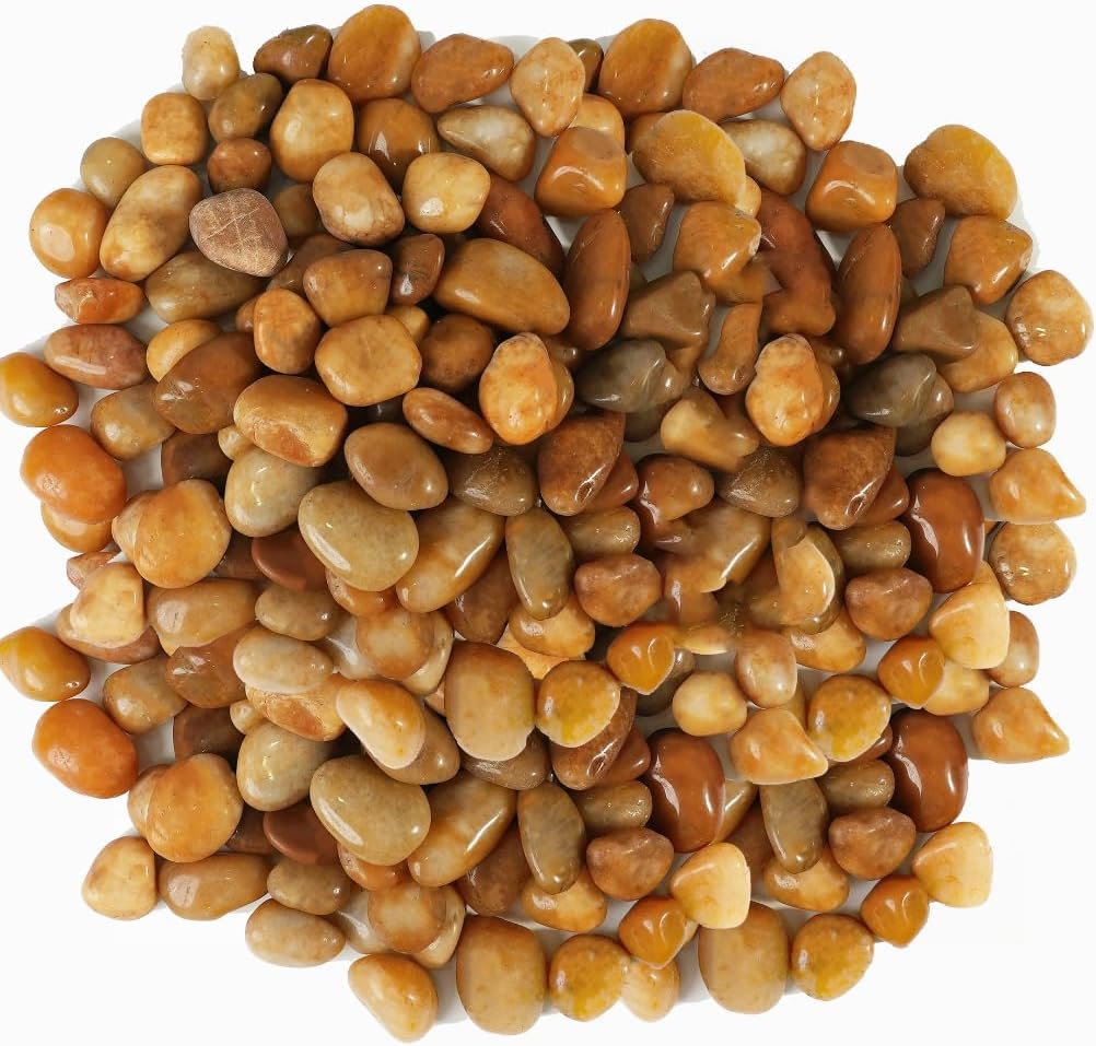 2 LBS River Rocks, StoneCreek, Decorative Garden Stones for Plant Landscaping, Polished Gravel Filler Pebbles for Home Decoration, Vases, Succulents, Flower Beds and Fish Tanks (Pale Yellow, Medium)