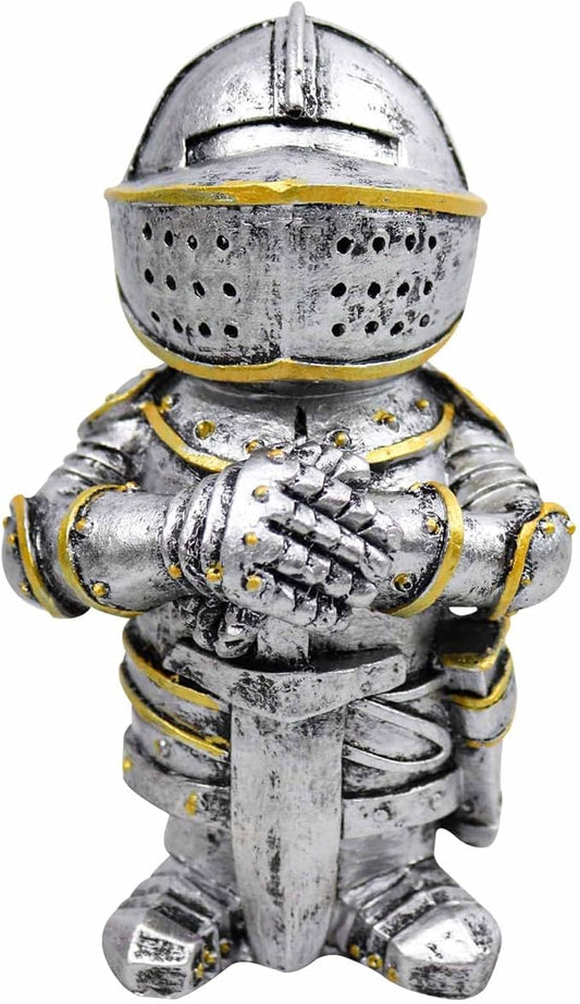 nezababy Knight Gnomes Guard Garden Statue Decoration Medieval Wee Crusader Battle Swordsman Fighting Outdoor Figurines Lawn Decor Resin (E)