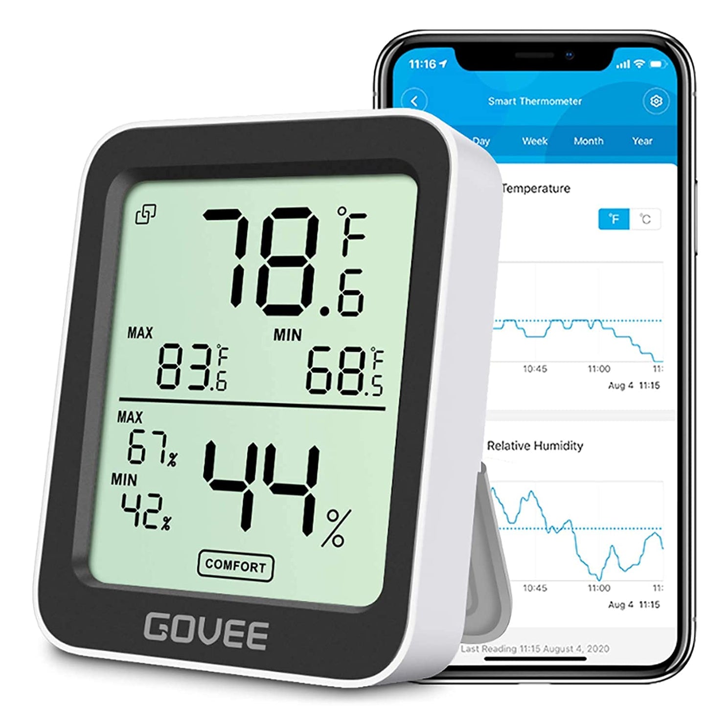 Govee Digital Hygrometer Indoor Thermometer Room H5075, Bluetooth Temperature Humidity Meter with 164ft Remote App Control, Notification Alerts, 2 Years Data Storage Export for Bedroom, Wine Cellar