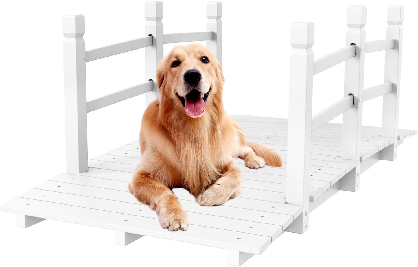 VINGLI Garden Bridge, Classic Wooden Arch with Safety Rails Footbridge (White, 5 ft)