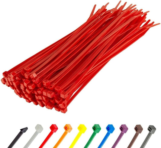 GTSE 8 Inch Red Zip Ties, 100 Pack, 50lb Strength, UV Resistant Strong Nylon Cable Ties, Self-Locking 8" Tie Wraps